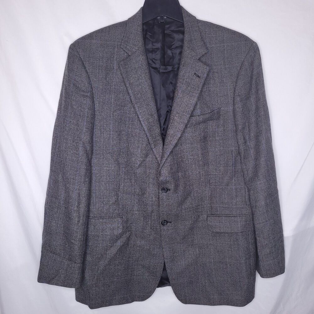Marks & Spencer Wool Blazer Mens 44L Gray Plaid Woolmark
